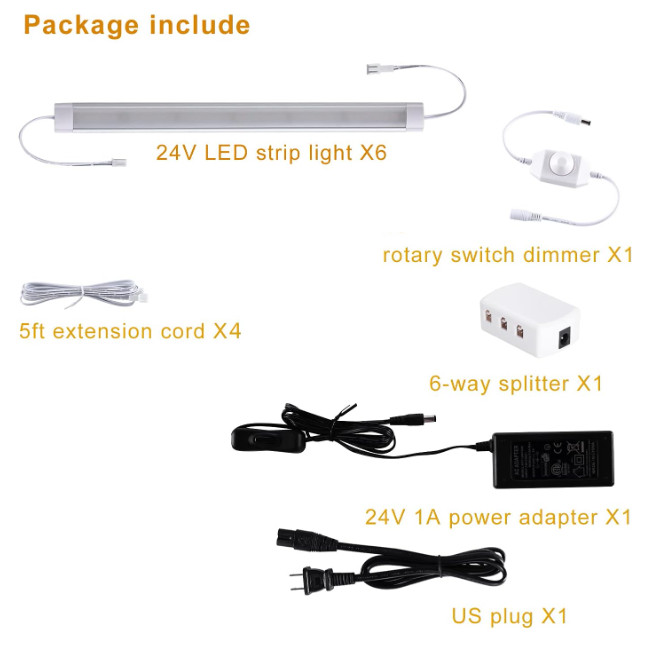 Cabinet Lighting Plug in Cold White 6000K, 6 Pack 11Inch 24v, No Screws/Mounts gallery