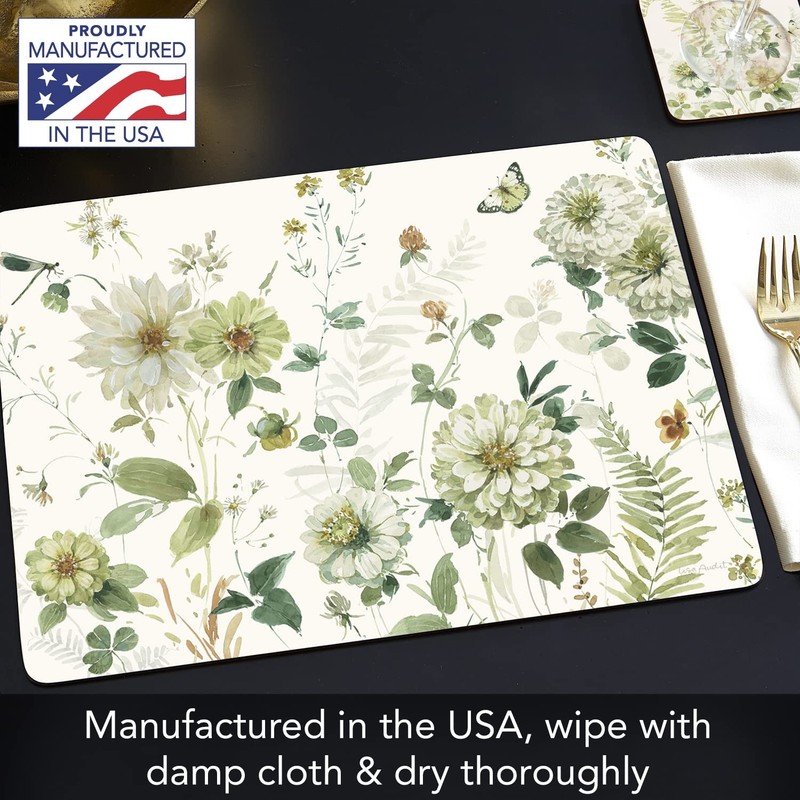 4 PCS Green Fields Hardboard Tabletop Placemats Artistic Wipe Clean USA gallery