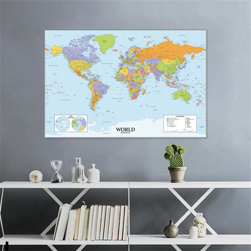 Map of the World Without Flags Map Wall Poster Prints Backdrop Office Decoration gallery