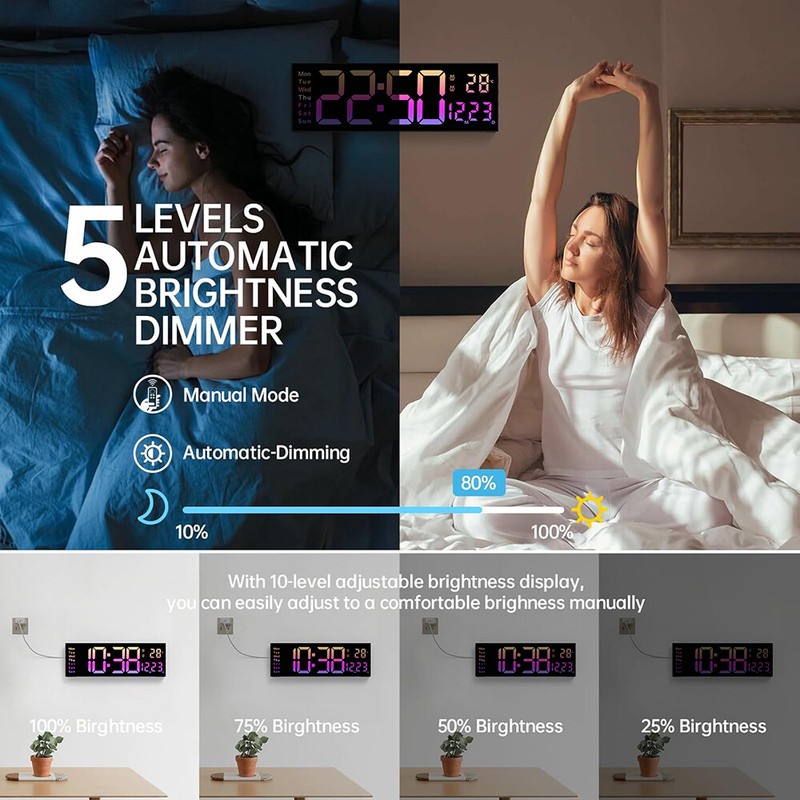 16inch Big Digital Led Clock Wall Mount Large Numbers Timer Date Temperature Us gallery