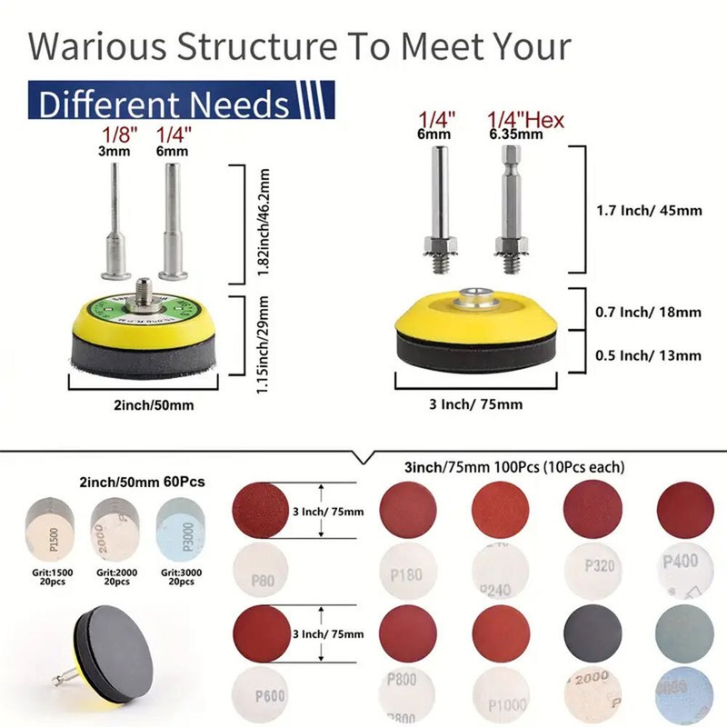 160Pcs Sanding Discs Pad Kit For Drill Sander Attachment Sandpapers 2/3inch 50mm gallery