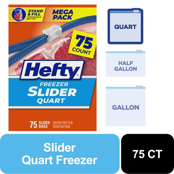 Hefty Slider Freezer Storage Bags, Quart Size, 75 Count gallery