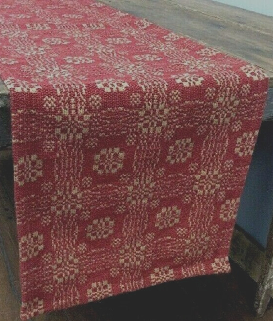 NEW PRIMITIVE RED TAN TABLE RUNNER 32" x 14" GETTYSBURG Farmhouse WOVEN Rustic gallery