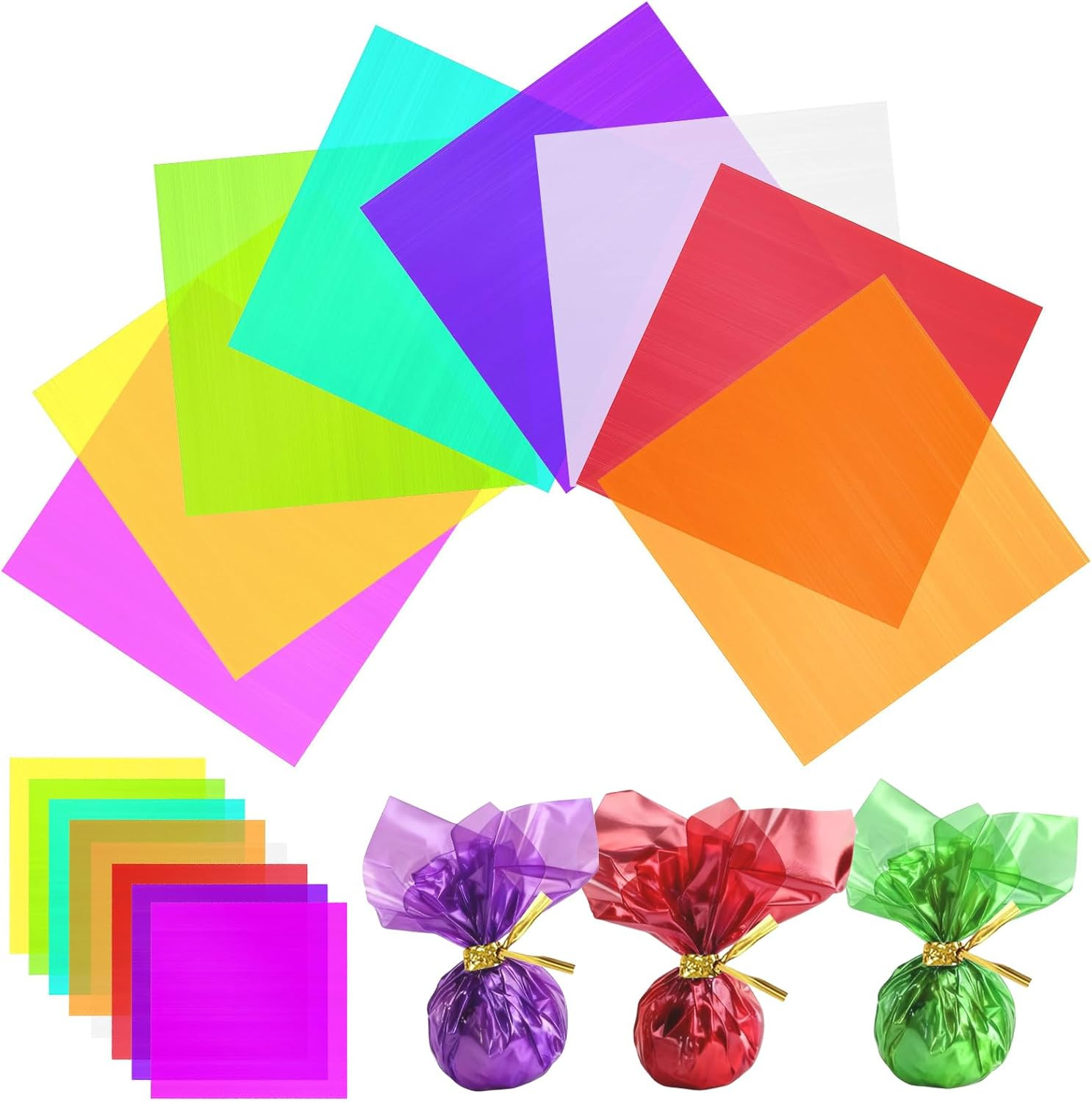120 Pcs Colored Cellophane Sheets, Easily Shaped Cellophane paper, Cellophane Wr gallery