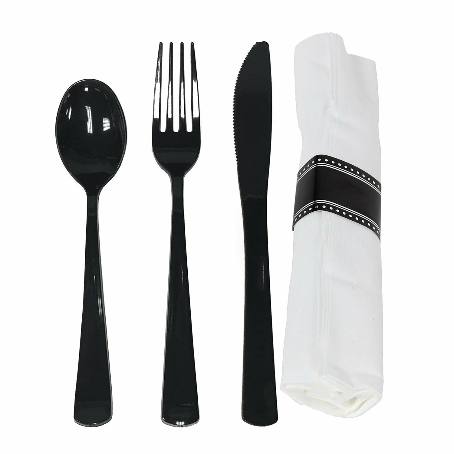 Pre Rolled Napkin and Disposable Cutlery Set 10 Pack, Black Nicole Fantini gallery