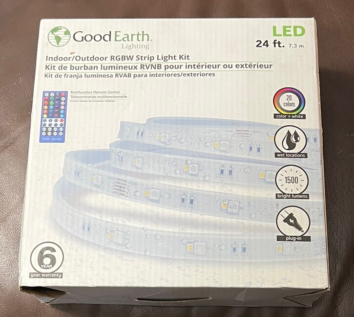 Good Earth LED Lighting Indoor/Outdoor RGBW Strip Light Kit 24ft Remote 20 Color gallery