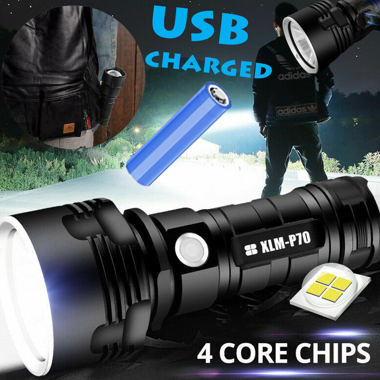 1200000LM LED Flashlight Tactical Light Super Bright Torch USB Rechargeable Lamp gallery