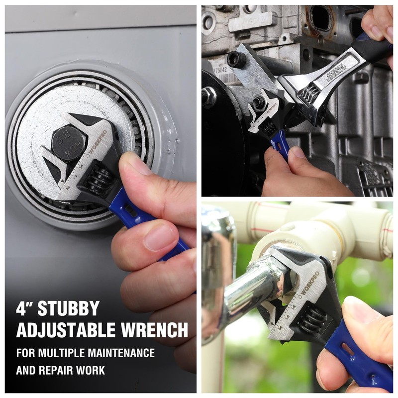 WORKPRO 4-inch Stubby Adjustable Wrench Extra Wide Jaw Opening Wrench Metric/SAE gallery