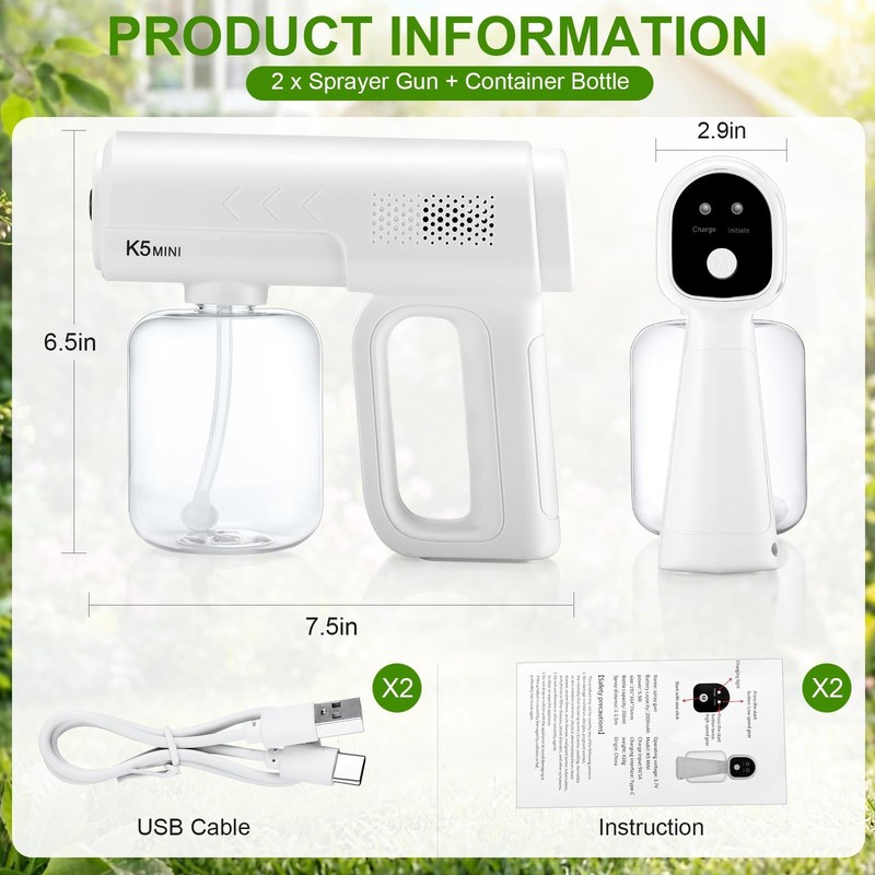 2 Pack Rechargeable Atomizer Nano Sprayer Gun Mosquito Repellent White gallery