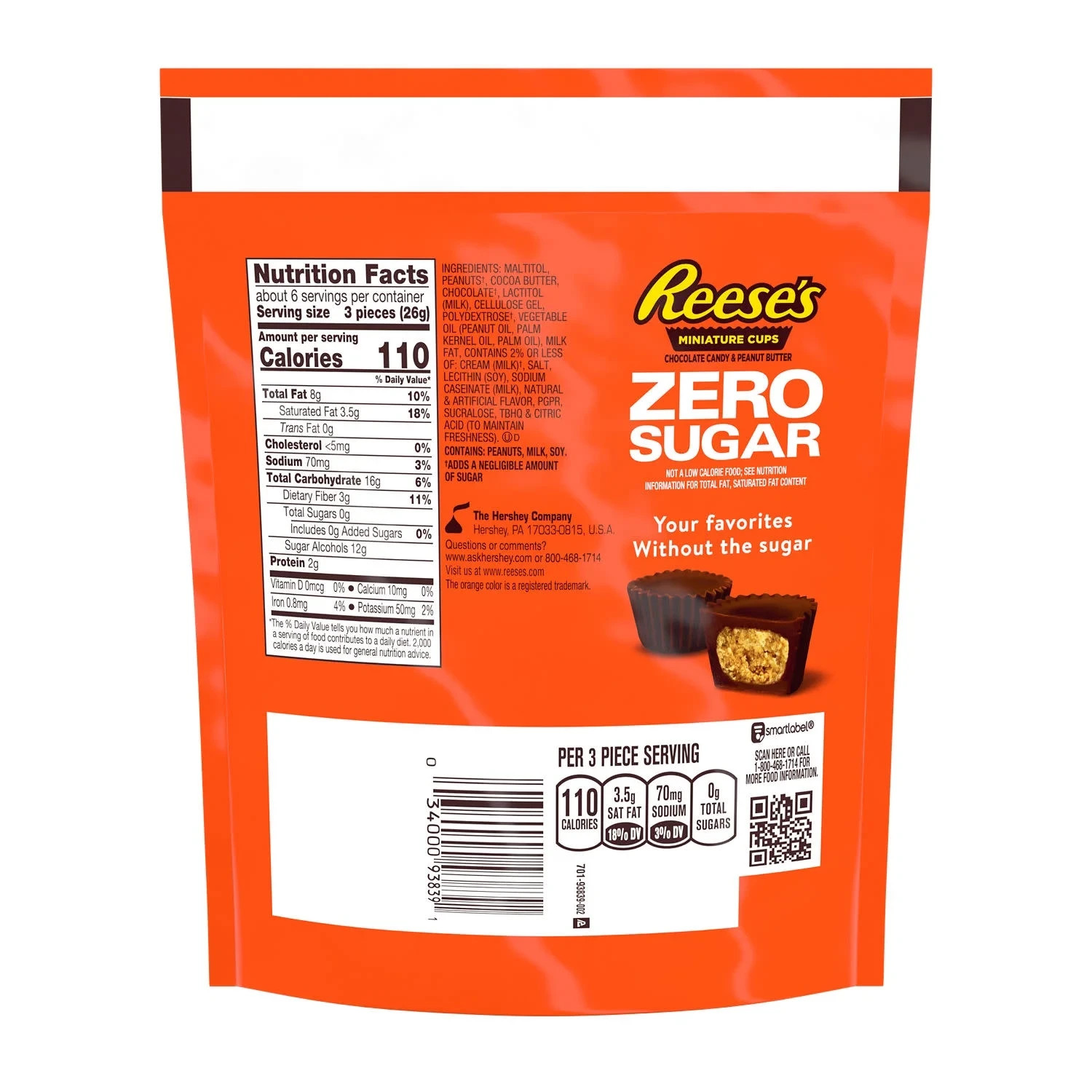 REESE'S Zero Sugar Miniatures Chocolate Peanut Butter Cups, Candy Bag, 5.1 oz gallery