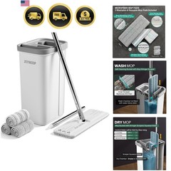 Flat Mop System with Wringer Bucket, White, Microfiber Floor Cleaning Set for…