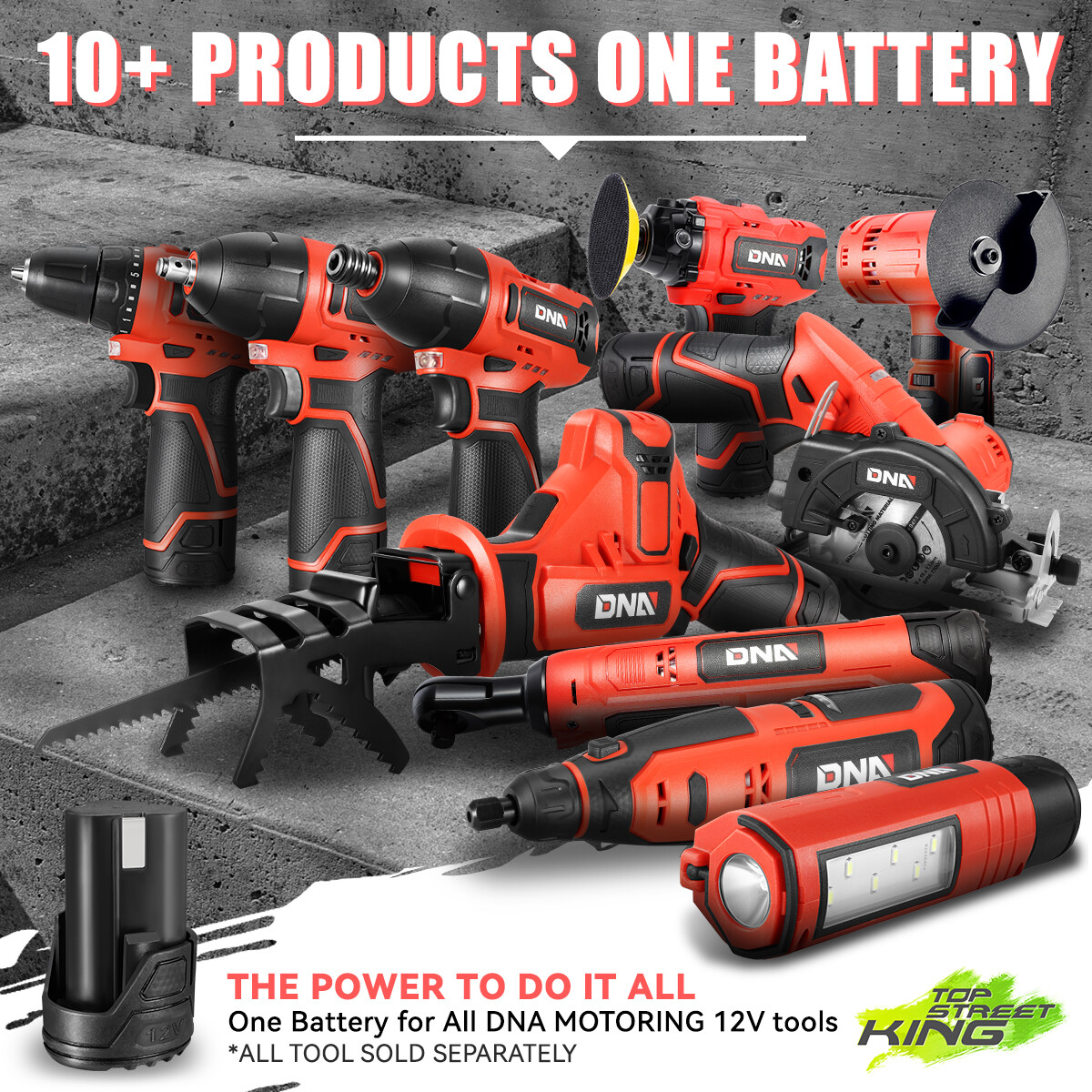 DNA Motoring 12V Cordless Hand Tools (Blue or Red), Battery and Charger gallery