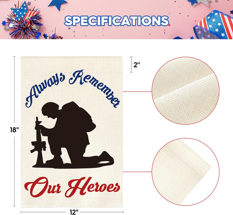 Memorial Day Always Remember Our Heroes Garden Flag 12X18 Inch Double Sided, Mil gallery