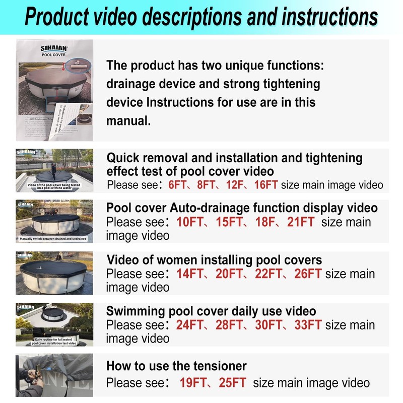 SIHAIAN 22 Ft Pool Cover, with Automatic Drain Round 22Ft, Black gallery