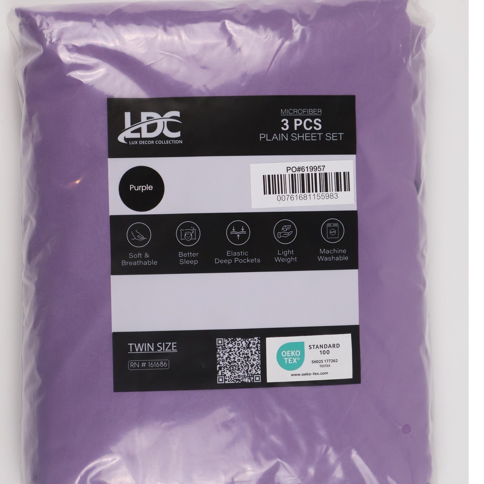 Lux Decor Collection Bedding 3 Piece Sheet Set Purple Solid Twin NWT gallery