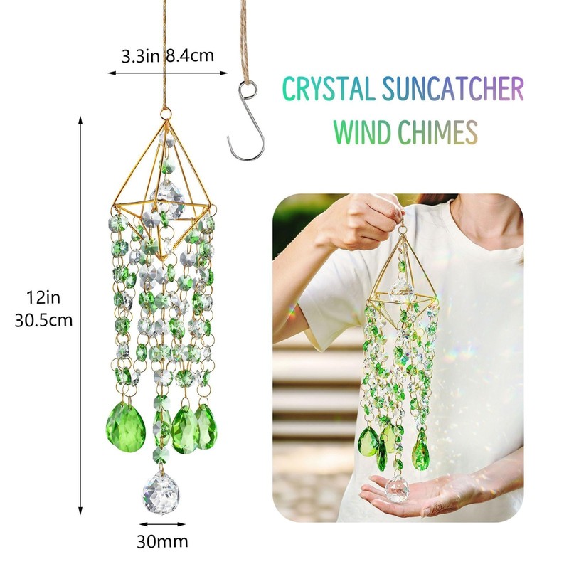 Rainbow Crystal Suncatcher Wind Chimes - Indoor Outdoor Window Decor, 21.5" Gree gallery