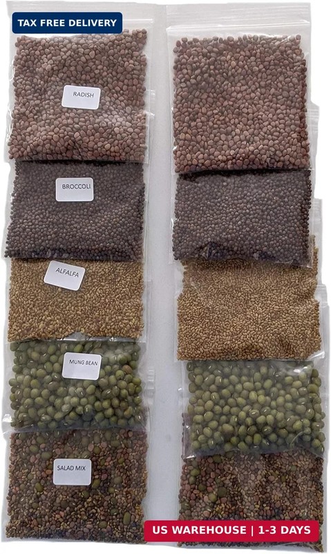 Variety Pack Sprouting Seeds Broccoli, Alfalfa, Radish, Mung beans & Salad Mix f gallery