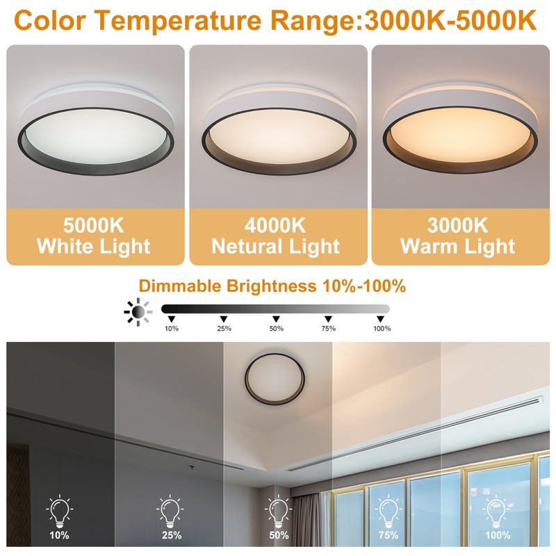 Modern 15 Inch 24W Dimmable Flush Mount LED Ceiling Light, 3 Color Temperatures gallery
