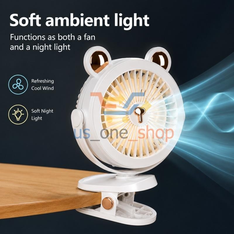 6" Bear Clip Fan with Night Light, 3 Speed, Fully Adjustable Tilt, White gallery