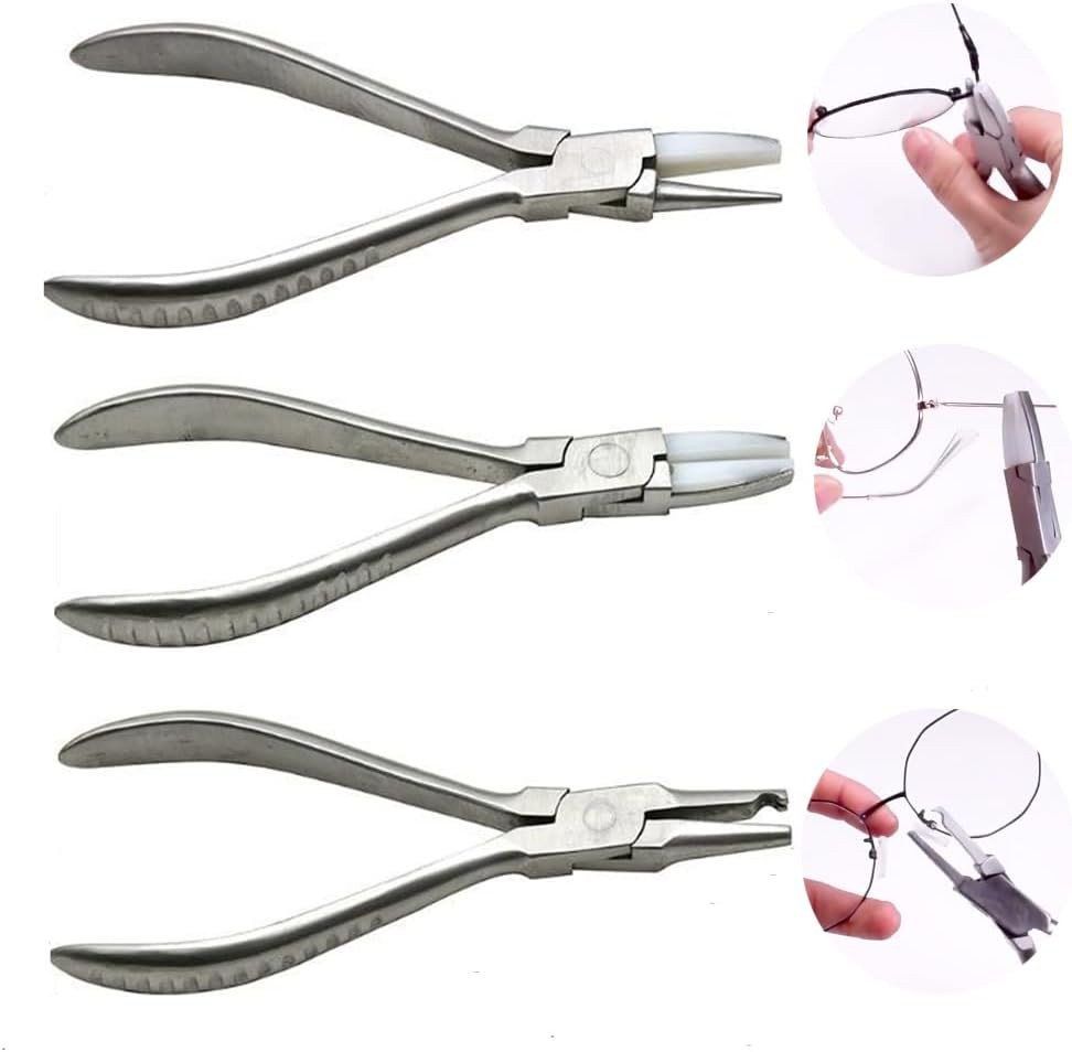 3Pcs Nose Pad Arm Adjusting Pliers Hand Tool Frames Eye Glasses Repair Tool roun gallery