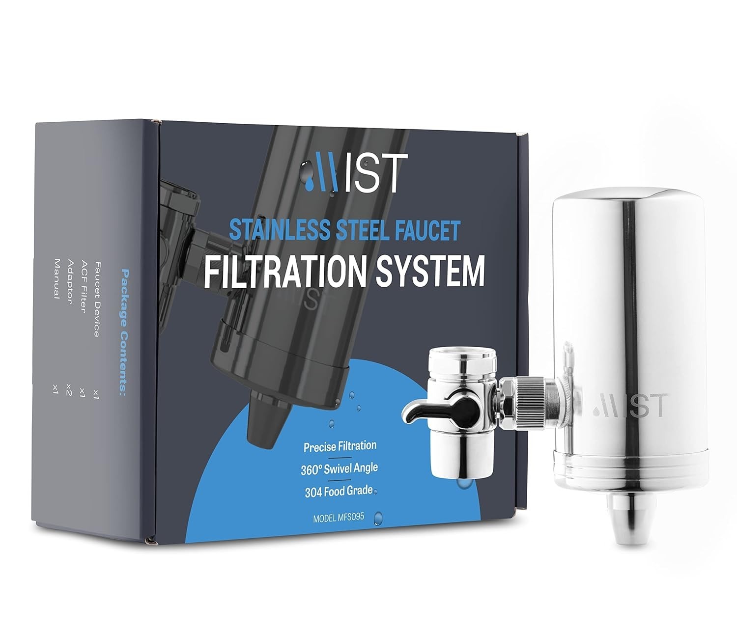 Mist- Water Faucet Filter for Sink, Stainless Steel, 320 Gal Capacity w/Filter gallery