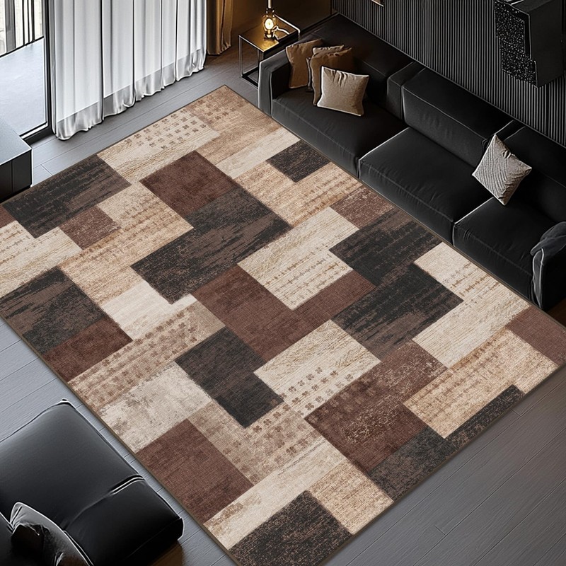 QDUIDU Modern Geometric Patchwork Indoor Area Rug for Living Room, Chocolate ... gallery