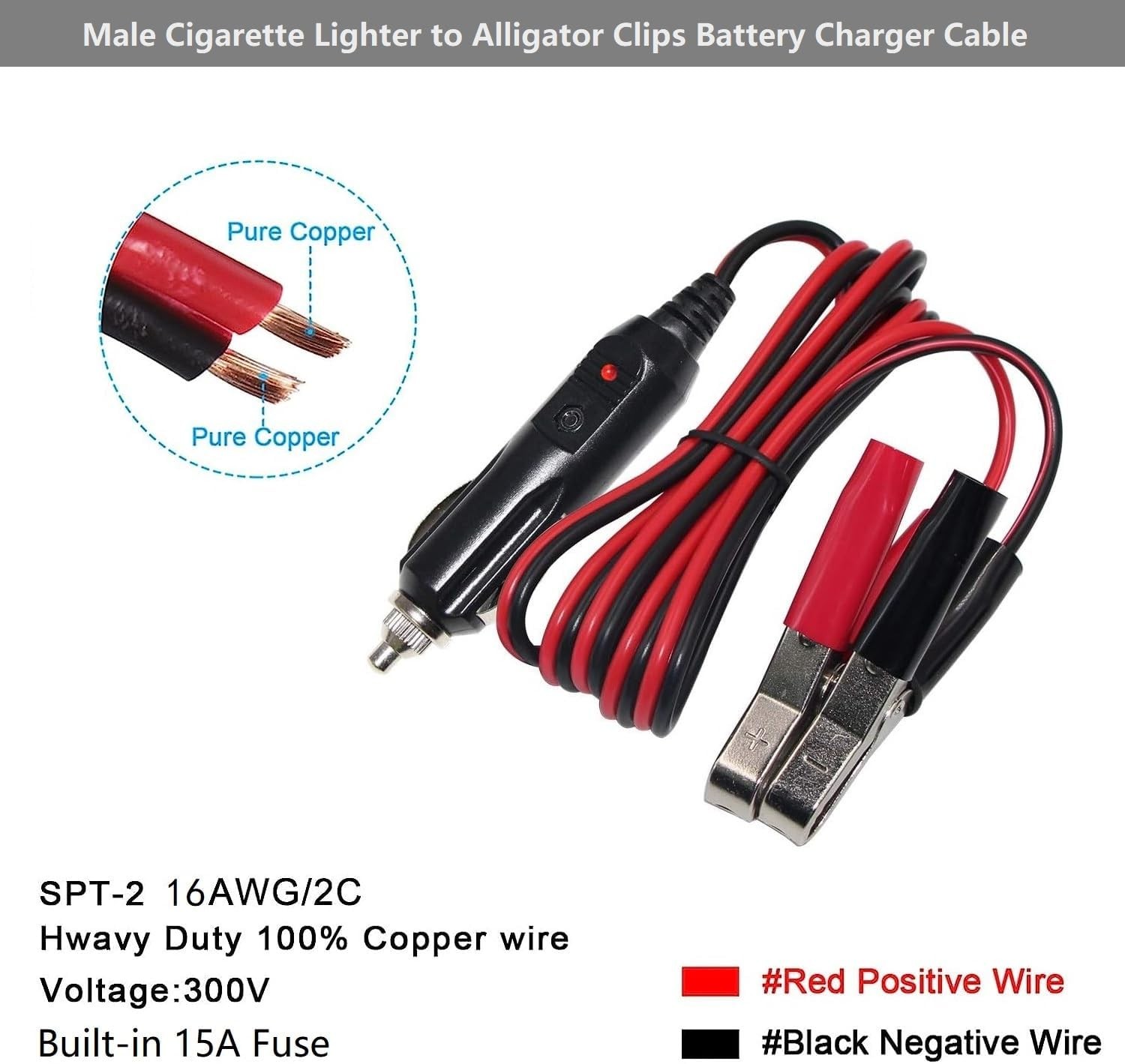 Alligator Clamp to Male Cigarette Lighter Extension Cable - 12V-24V White gallery