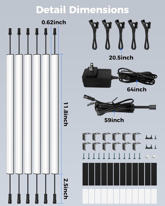 Motion Sensor Light LED Strip Linkable 6-Bar 1600LM Garage Work Shop Light gallery