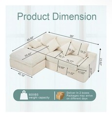 Cloud sectional couch, Memory foam, movable ottoman, Beige