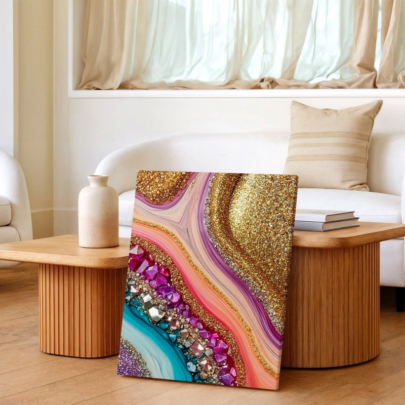 Wall Art Abstract Geode Glitter Gold Pink Purple Teal Crystal Canvas Print Decor gallery