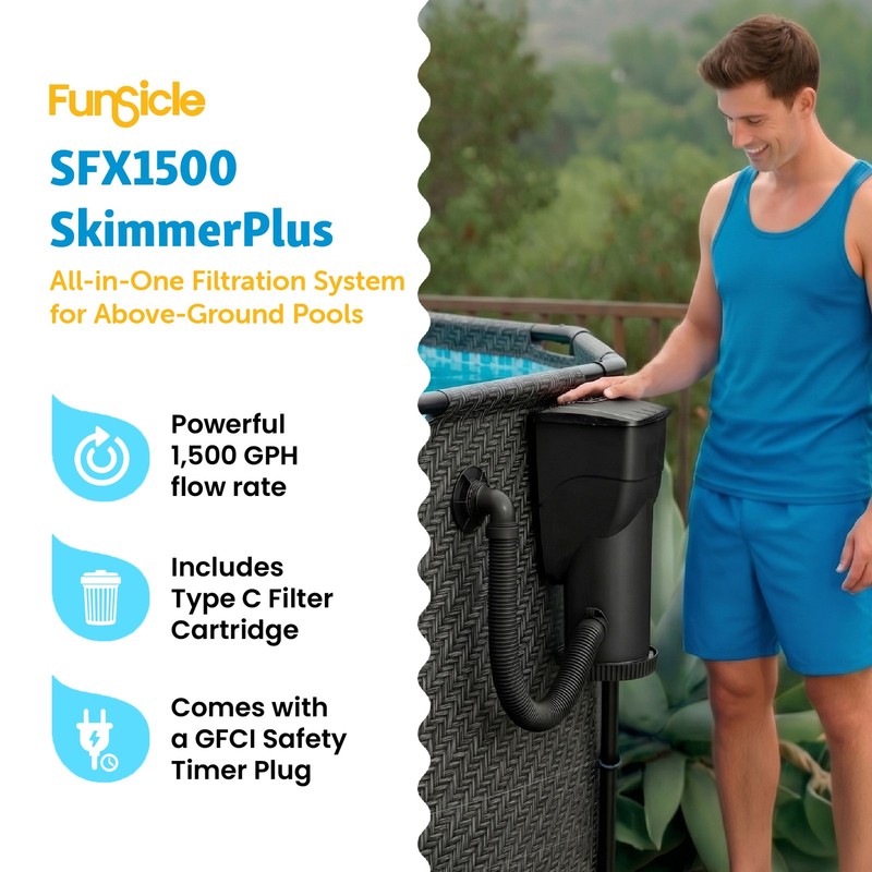 Funsicle 1500 Gallon SkimmerPlus Filter Pump System for Above Ground Pool, Black gallery