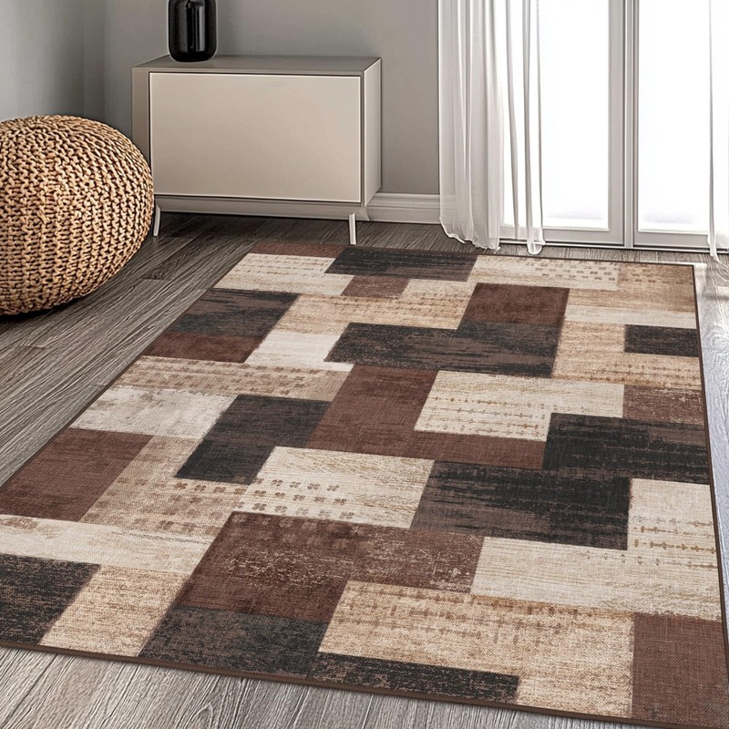 QDUIDU Modern Geometric Patchwork Indoor Area Rug for Living Room, Chocolate ... gallery