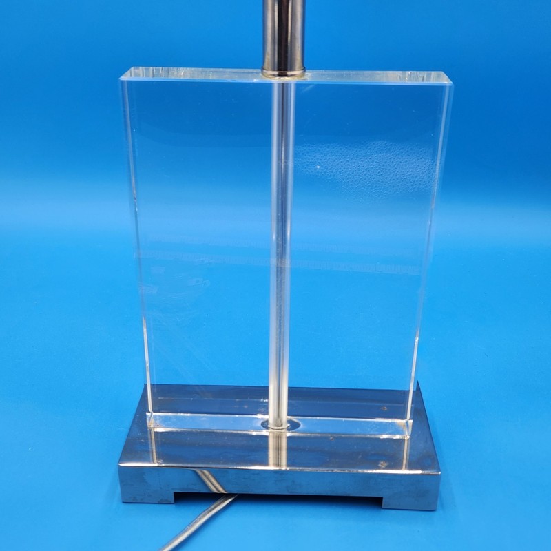 Modern Crystal Glass & Chrome Rectangle Shape Base Table Lamp 21" + Harp Working gallery