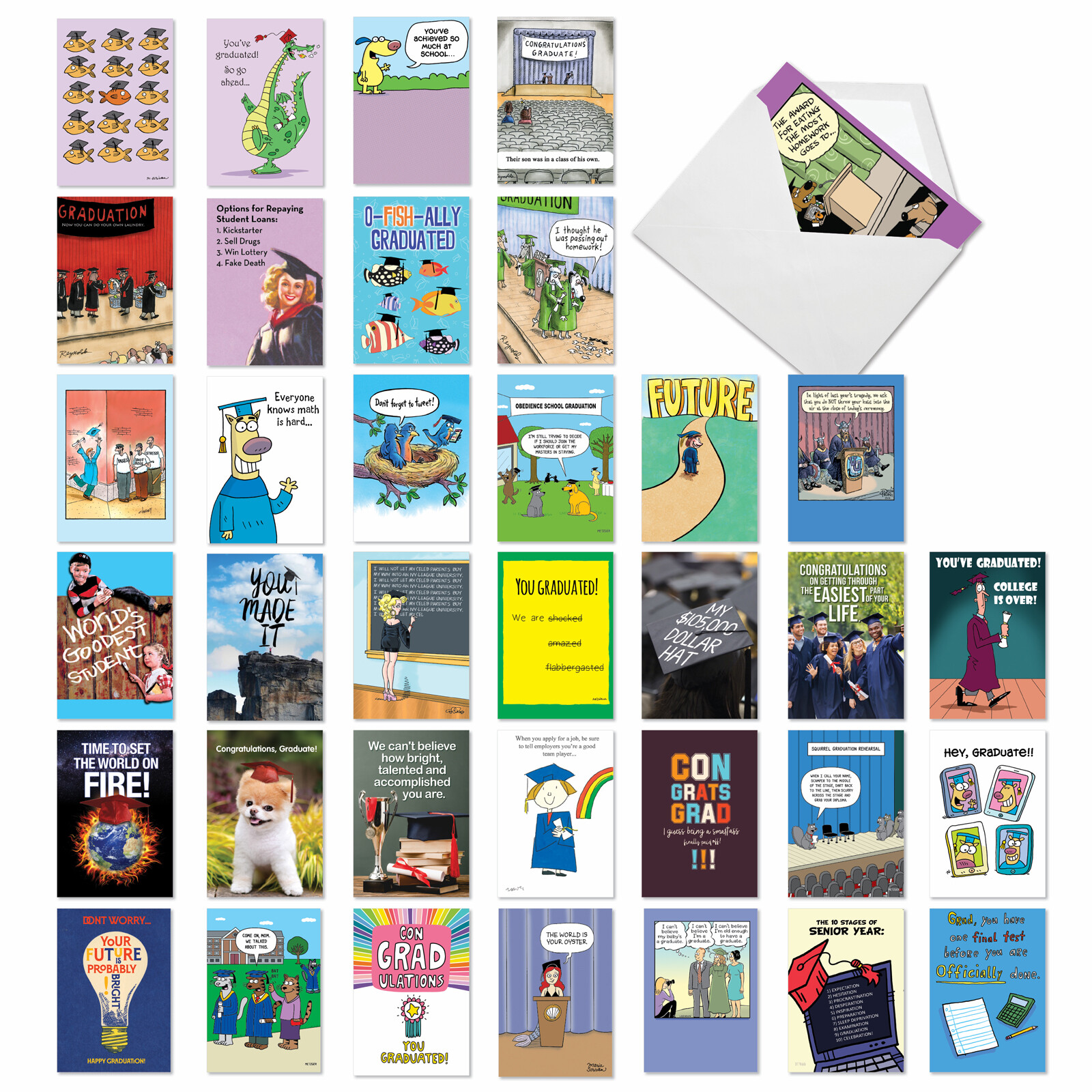 36 Asst'd Set Funny Graduation Greeting Cards w/ 5x7" Env. - Great Grads gallery
