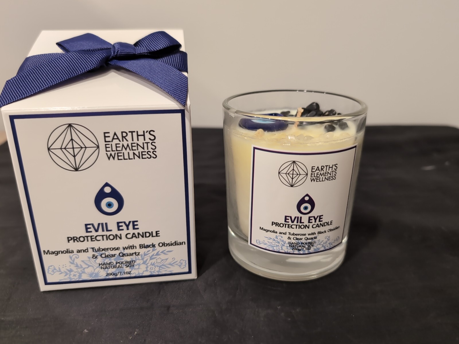 Earths Elements Evil Eye Protection Candle Magnolia Tuberose Obsidian Quartz Soy gallery
