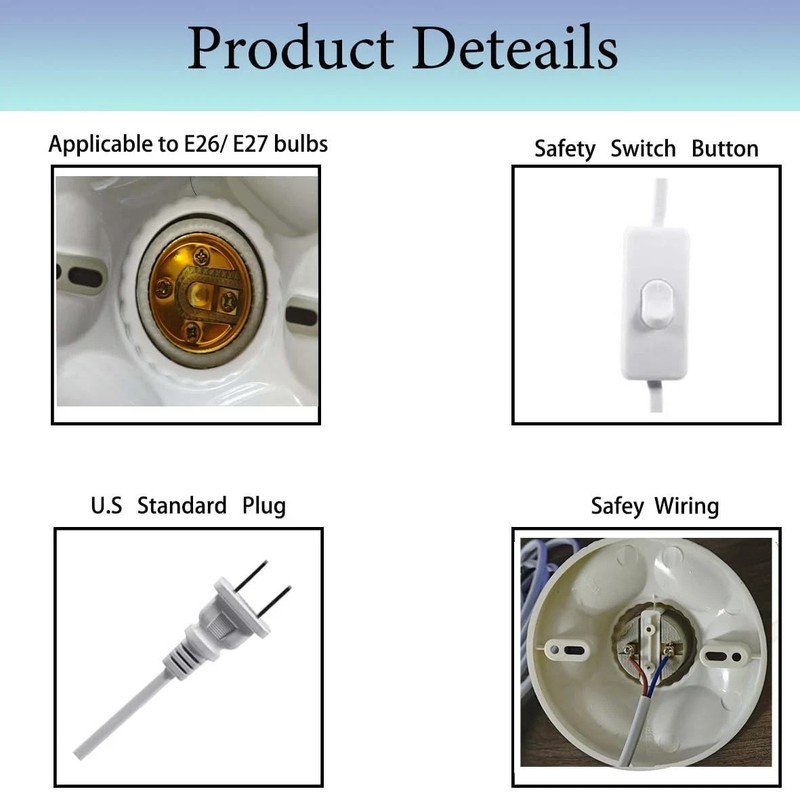 10FT Light Bulb Base with Cord E26/E27 Light Socket with On/Off Switch, 110V-... gallery