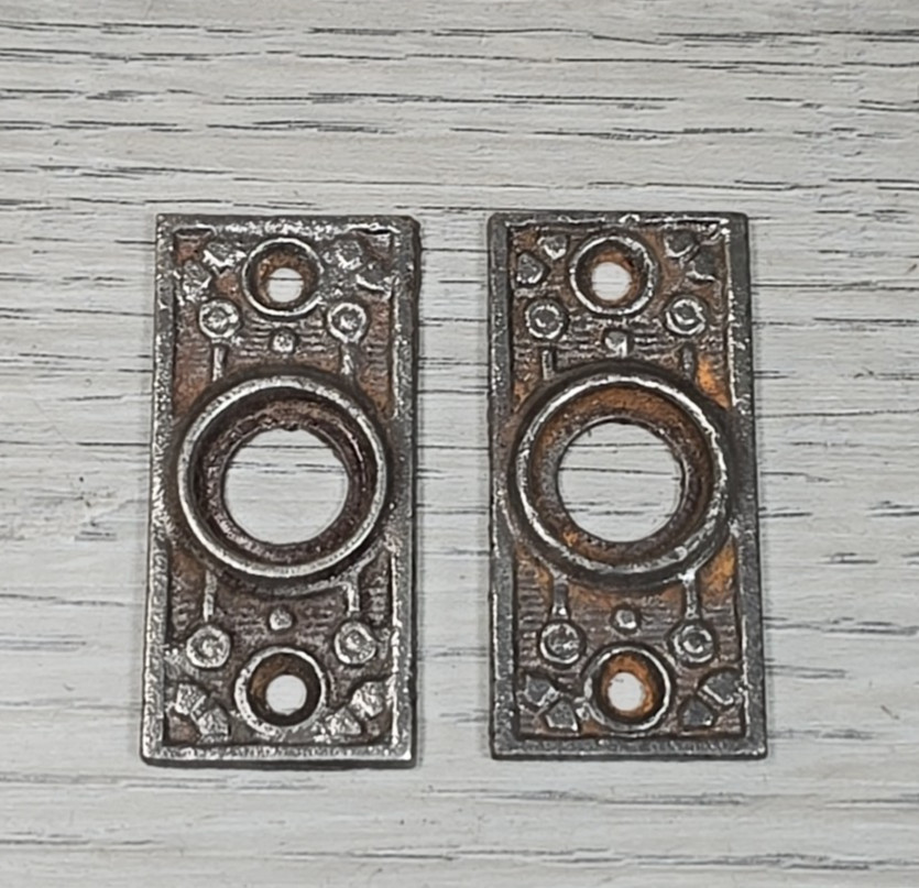 Antique Windsor Reading Hardware Co Cast Iron Drawer Pull Backplate Rosette 2 Pc gallery