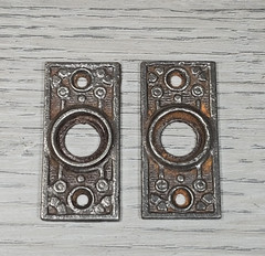 Antique Windsor Reading Hardware Co Cast Iron Drawer Pull Backplate Rosette 2 Pc