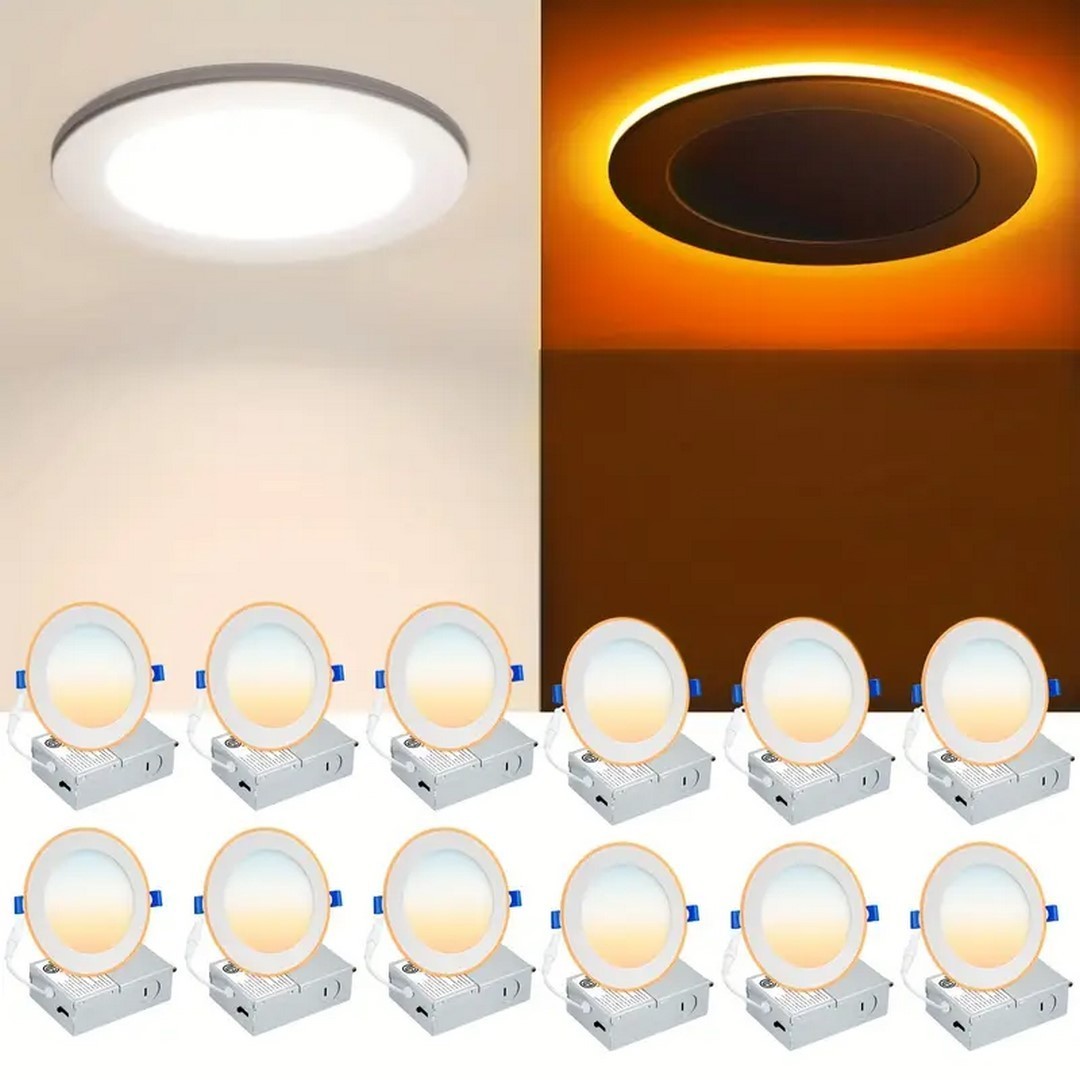 12pcs Ultra-Thin 6-Inch LED Ceiling Lights with Night Light, Dimmable 2700-5000K gallery