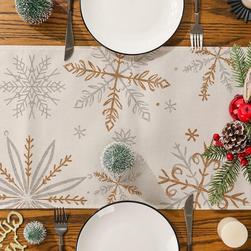 Machine Washable Snowflake Christmas Table Runner 13x48 Inch - Easy Care! gallery