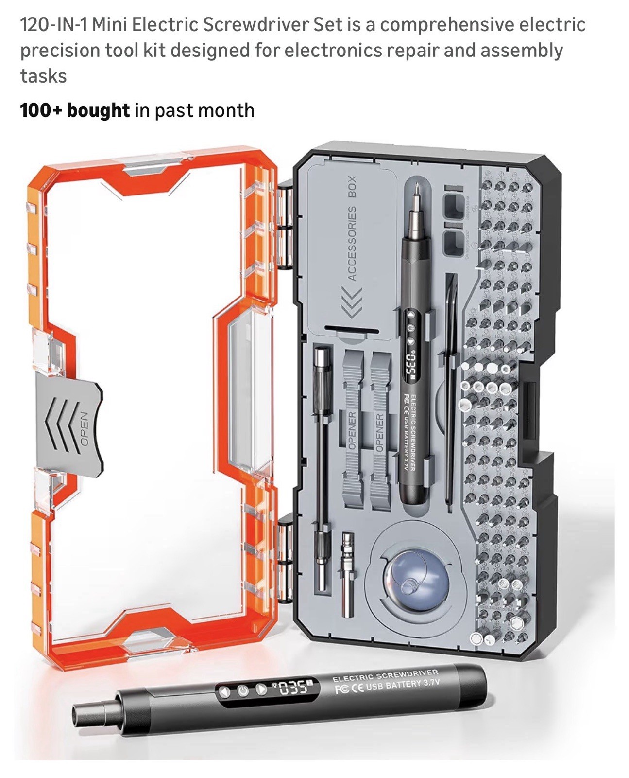 120-in-1 Mini Electric Precision Screwdriver Set, 3.7V 800mAh USB-C, LED gallery