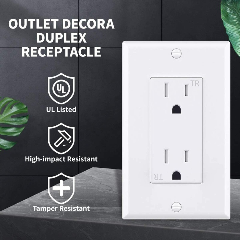 10Pack Outlet Socket, Decora Duplex Receptacle 15 Amp, 125 Volt Tamper Resistant gallery