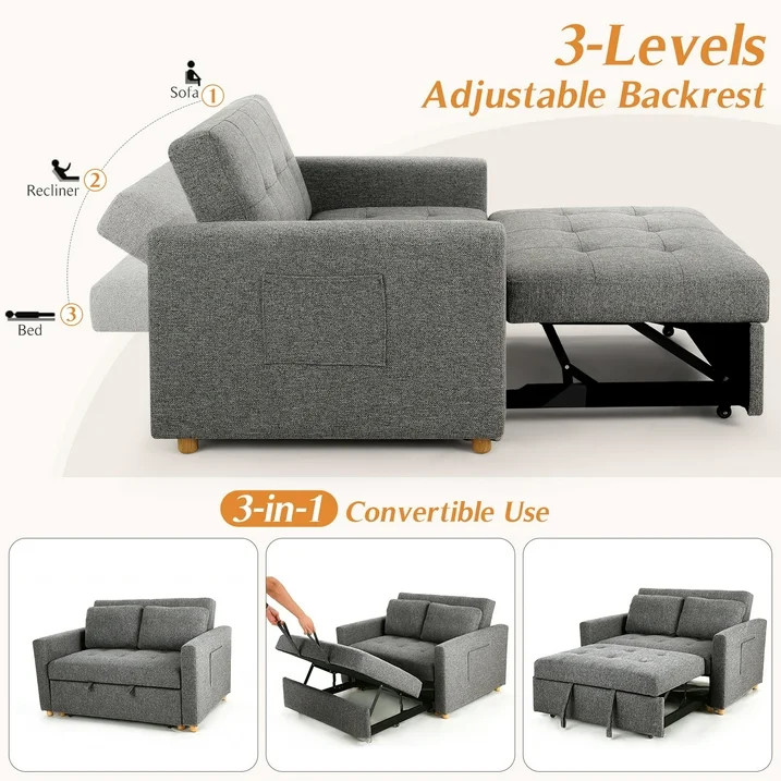 Modern Convertible Comfy Sleeper Sofa 3-in-1 Pull Out Bed Sofa Loveseat Couch US gallery