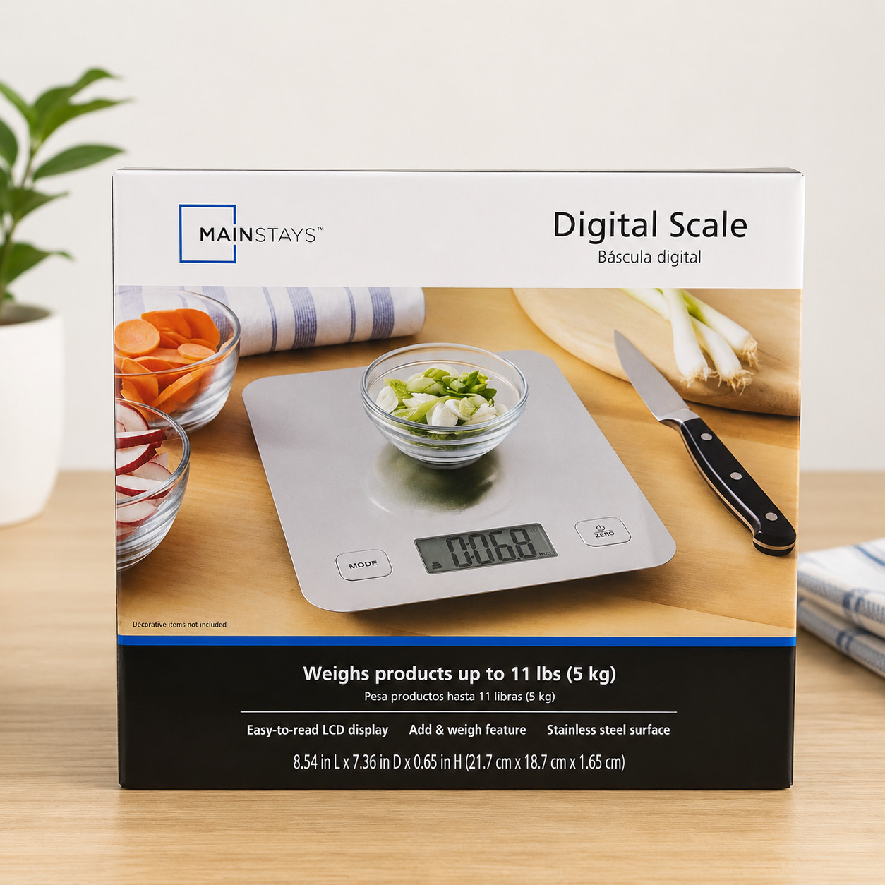 MAINSTAYS Digital Kitchen Scale – Stainless Steel Scale up to 11 lbs (5 kg) gallery