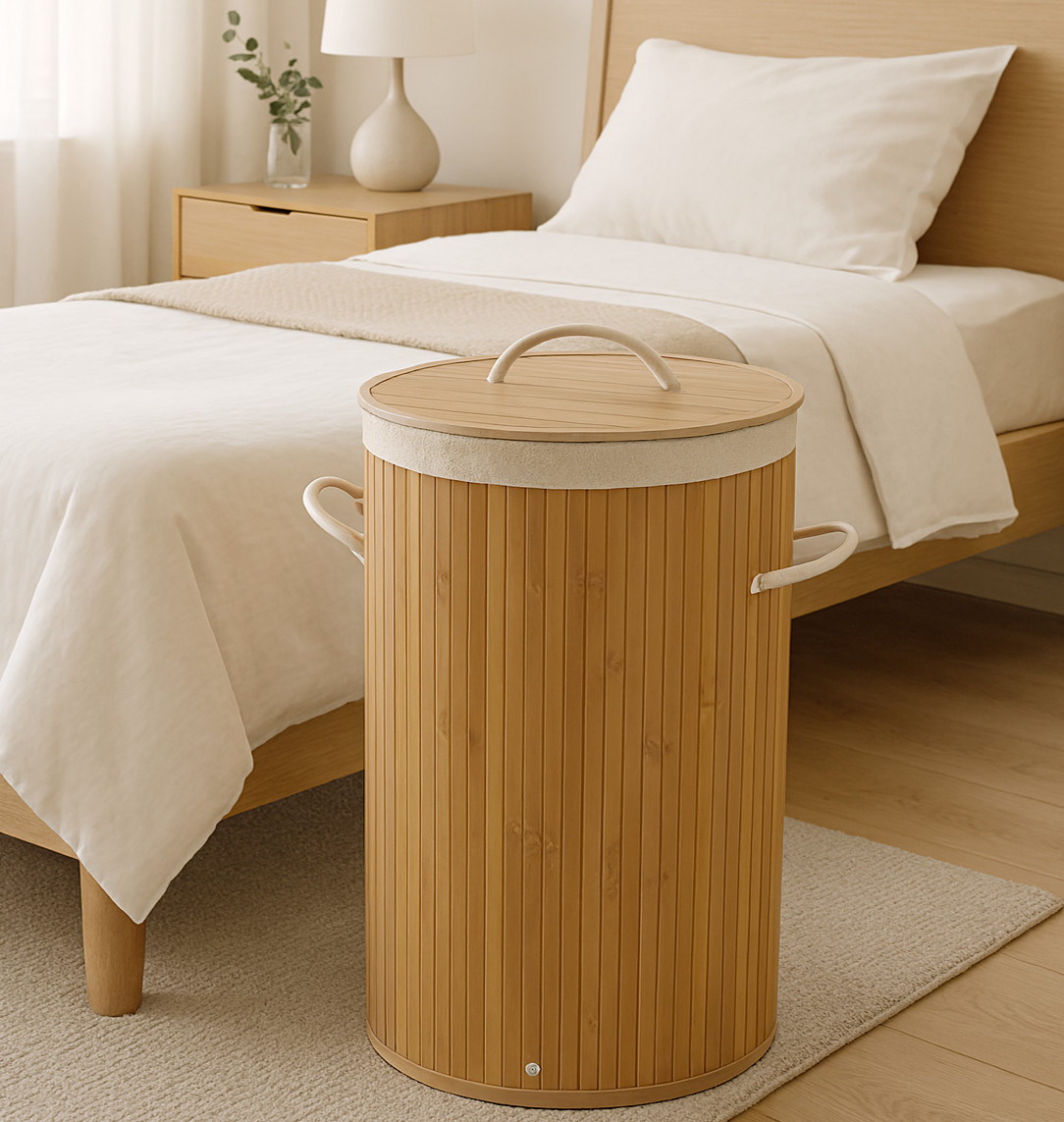 Natural Bamboo Foldable Laundry Basket Hamper gallery