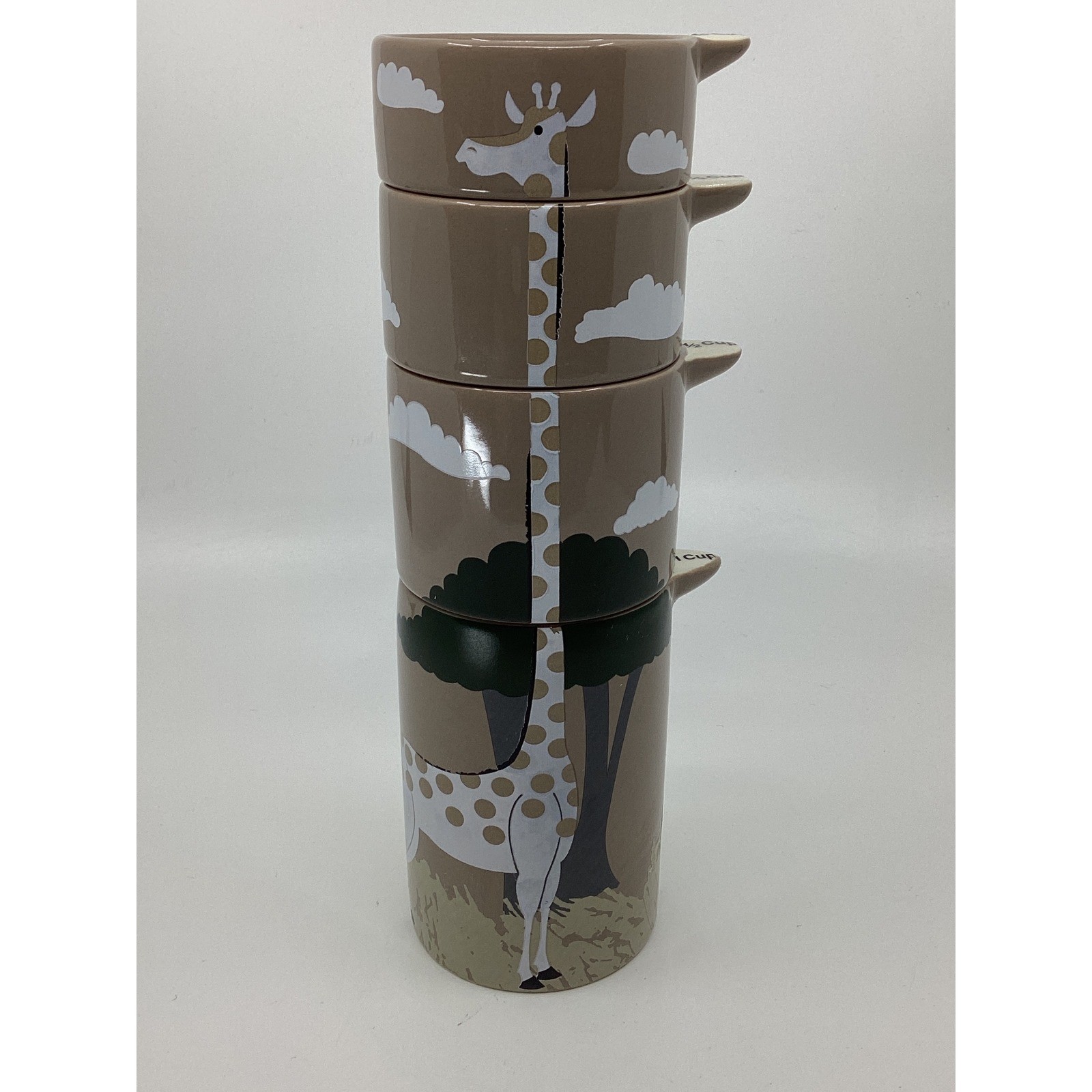 Signals Giraffe Stacking Ceramic Measuring Cups Set of 4 Safari Savanna Taupe gallery