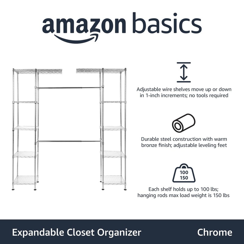Amazon Basics Expandable Adjustable 57-80 x 14 x 72 inches (LxWxH), Chrome gallery