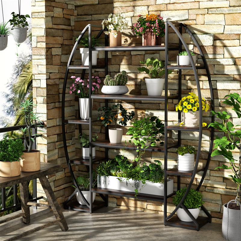 XXL Large Plant Stand Half-moon Shape Bookshelf Curved Oval Flower Pot Rack Deco gallery
