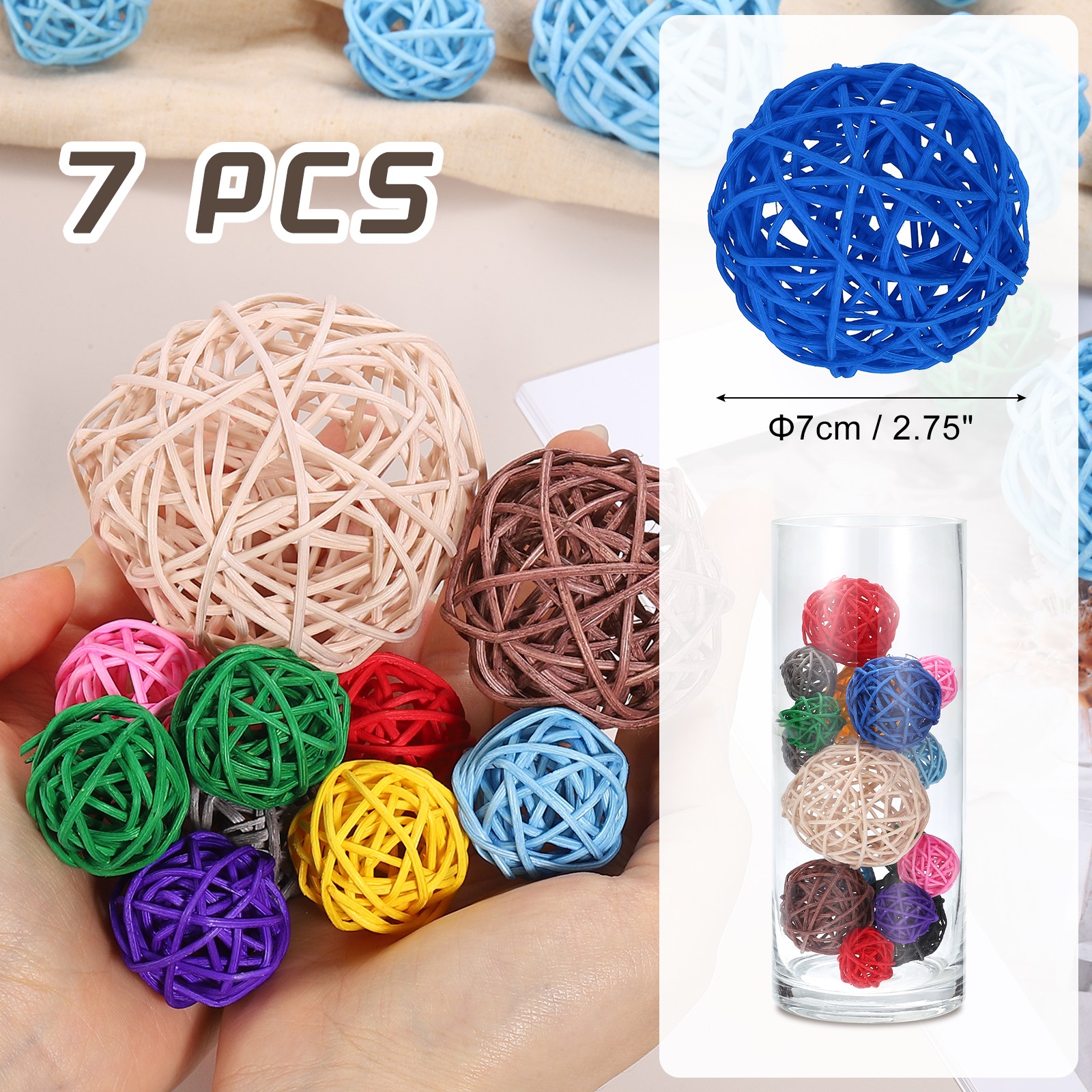 7Pcs Wicker Rattan Balls, 2.75 in Dia Rattan Decorative Balls, Blue gallery