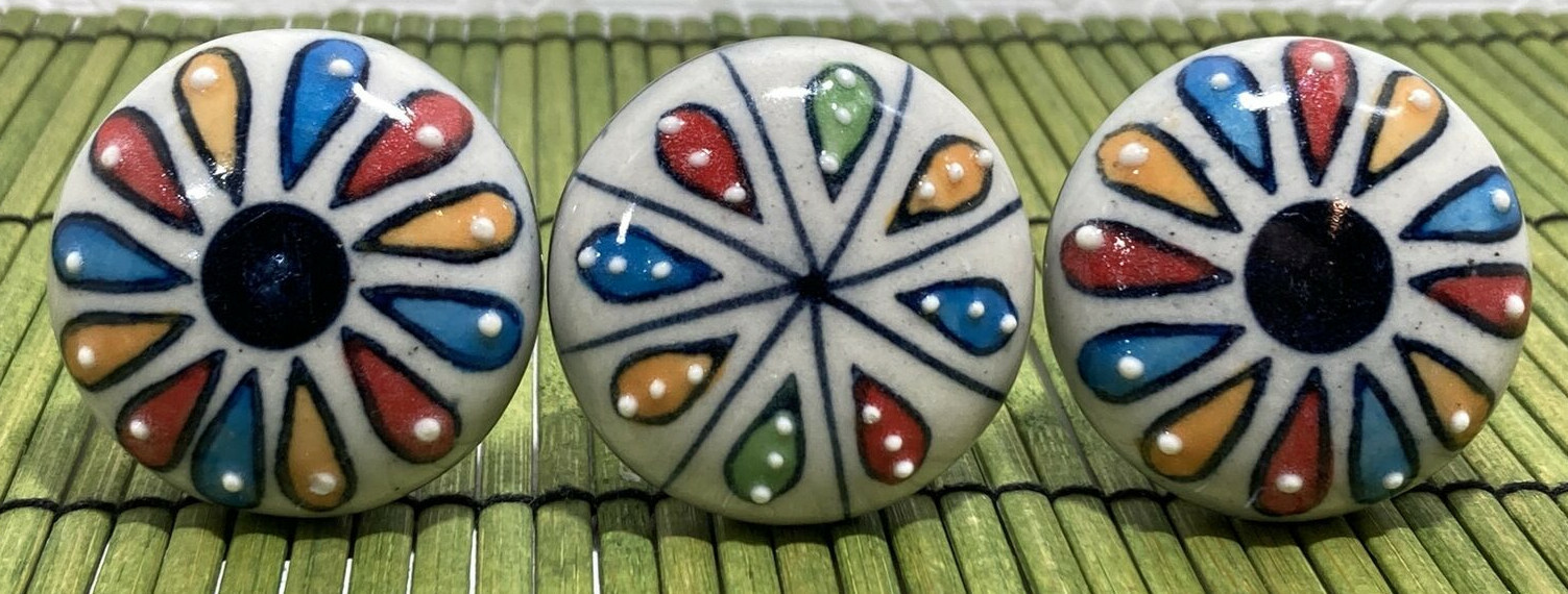 Ceramic Drawer Knob Pull 1-3/4" Multi Color Flower Petals Set of 3 gallery